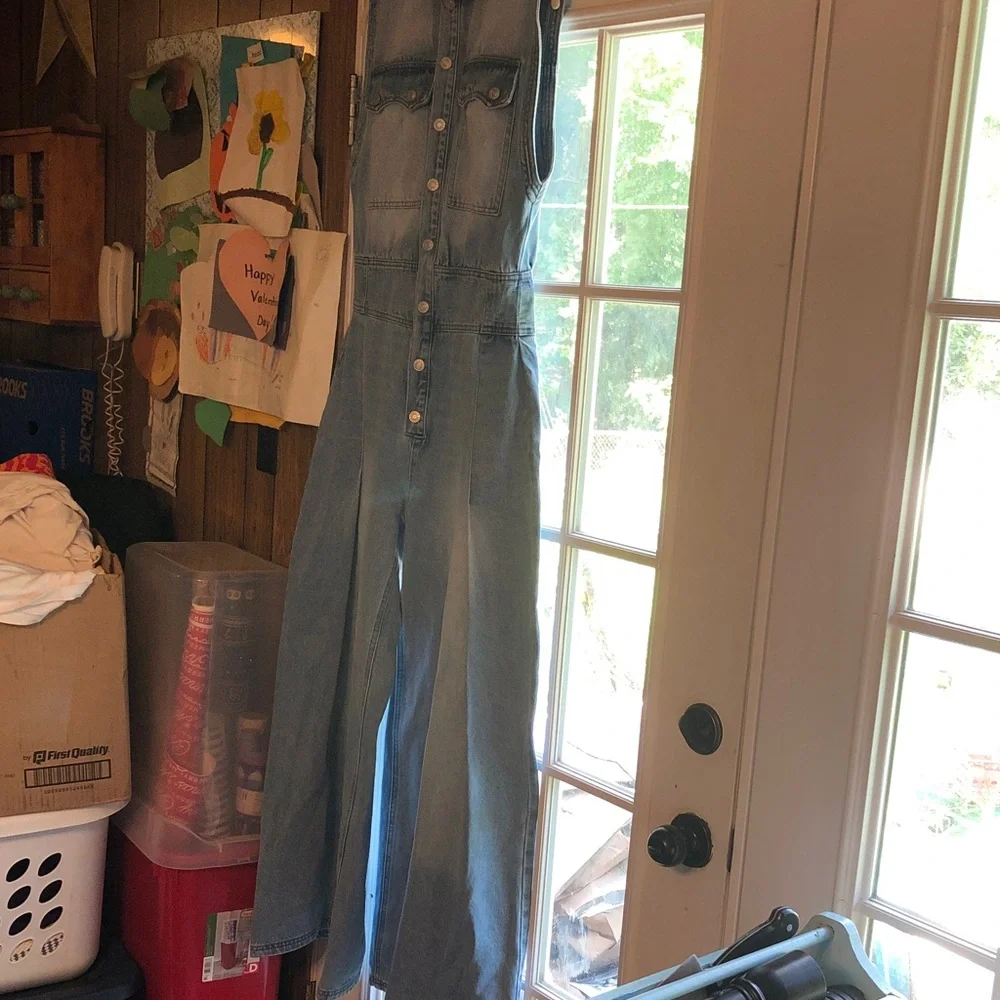 Bucket List Light Wash Denim Jumpsuit Dress